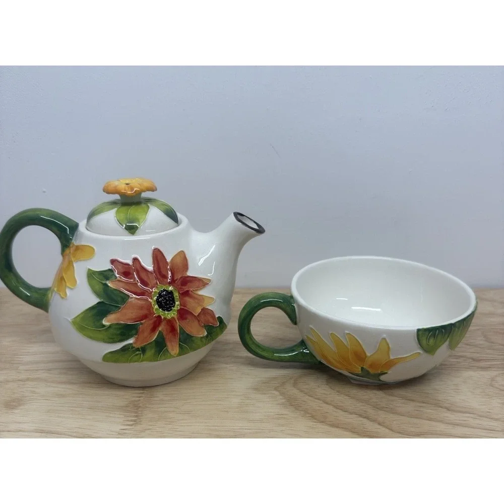 Blue Sky Ceramics Tea For One Sunflower Floral Design Heather‎ Goldminc #15